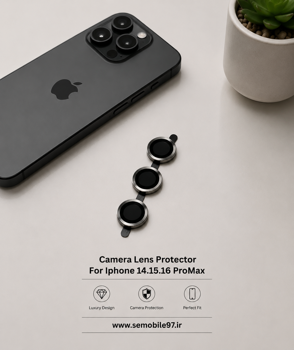 گلس لنز دوربین IPHONE 14.15.16 ProMax  مدل رینگی ساده صحرایی
