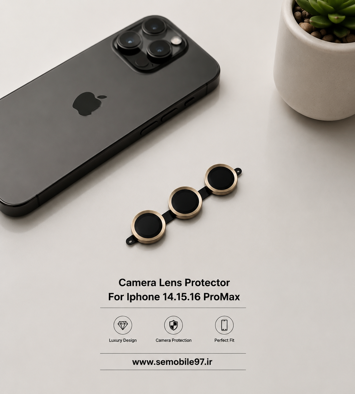 گلس لنز دوربین IPHONE 14.15.16 ProMax مدل رینگی ساده طلایی