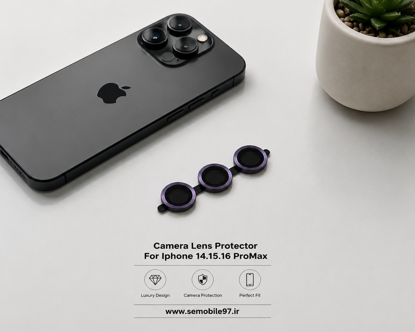 گلس لنز دوربین IPHONE 14.15.16 ProMax مدل رینگی ساده بنفش