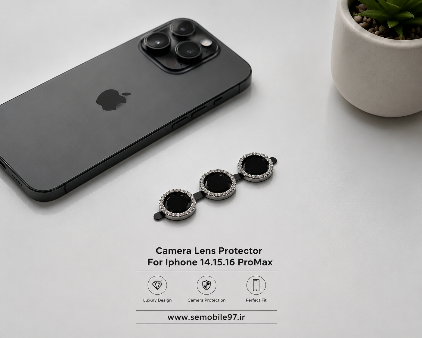 گلس لنز دوربینIPHONE 14.15.16 ProMax مدل رینگی نگینی