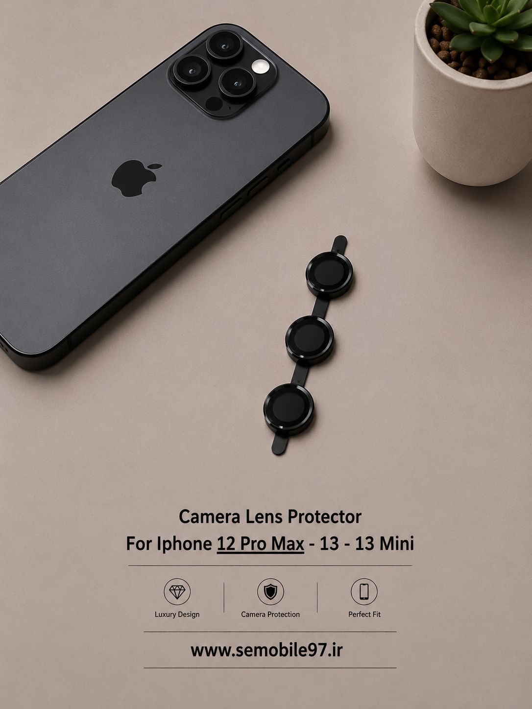 گلس لنز دوربین Iphone 12 ProMax - 13 - 13 Mini مدل رینگی مشکی