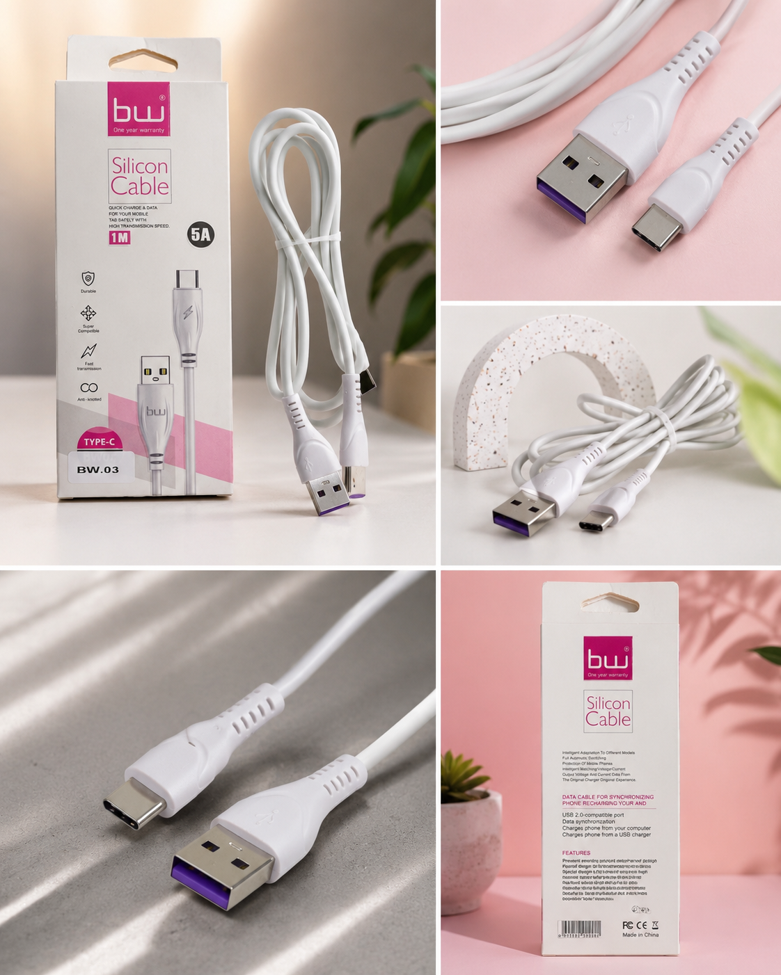 کابل شاررژ USB به USB_C  بی دبلیو مدل BW-03