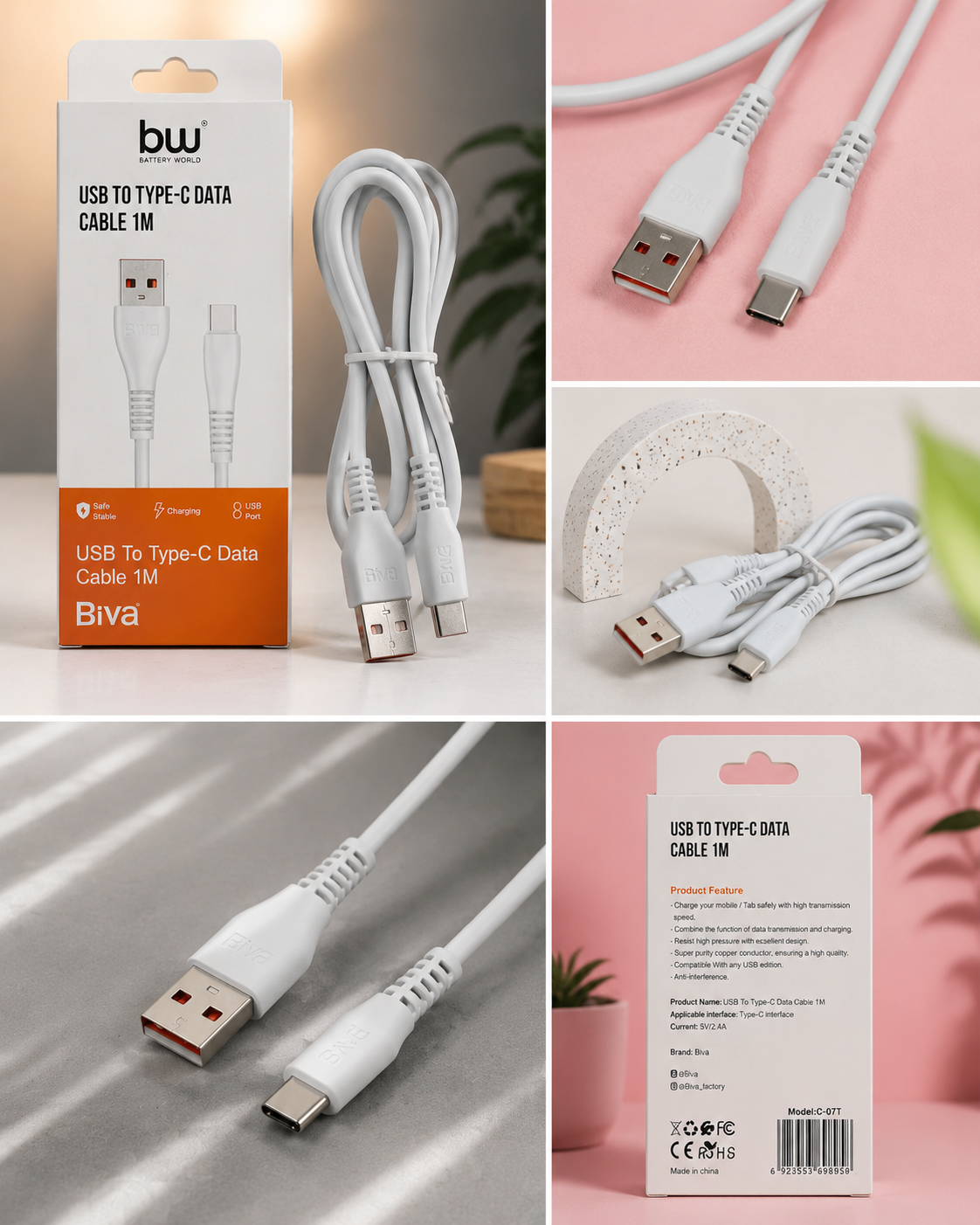 کابل شاررژ USB به USB_C  بیوا مدل Biva- C07T