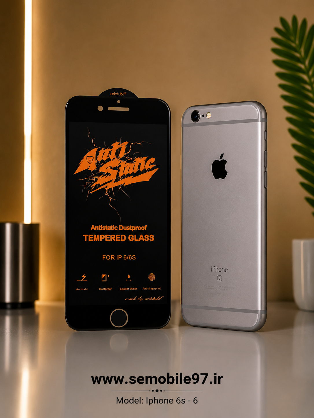 گلس گوشی Iphone 6s - 6 آیفون مدل  آنتی استاتیک مشکی