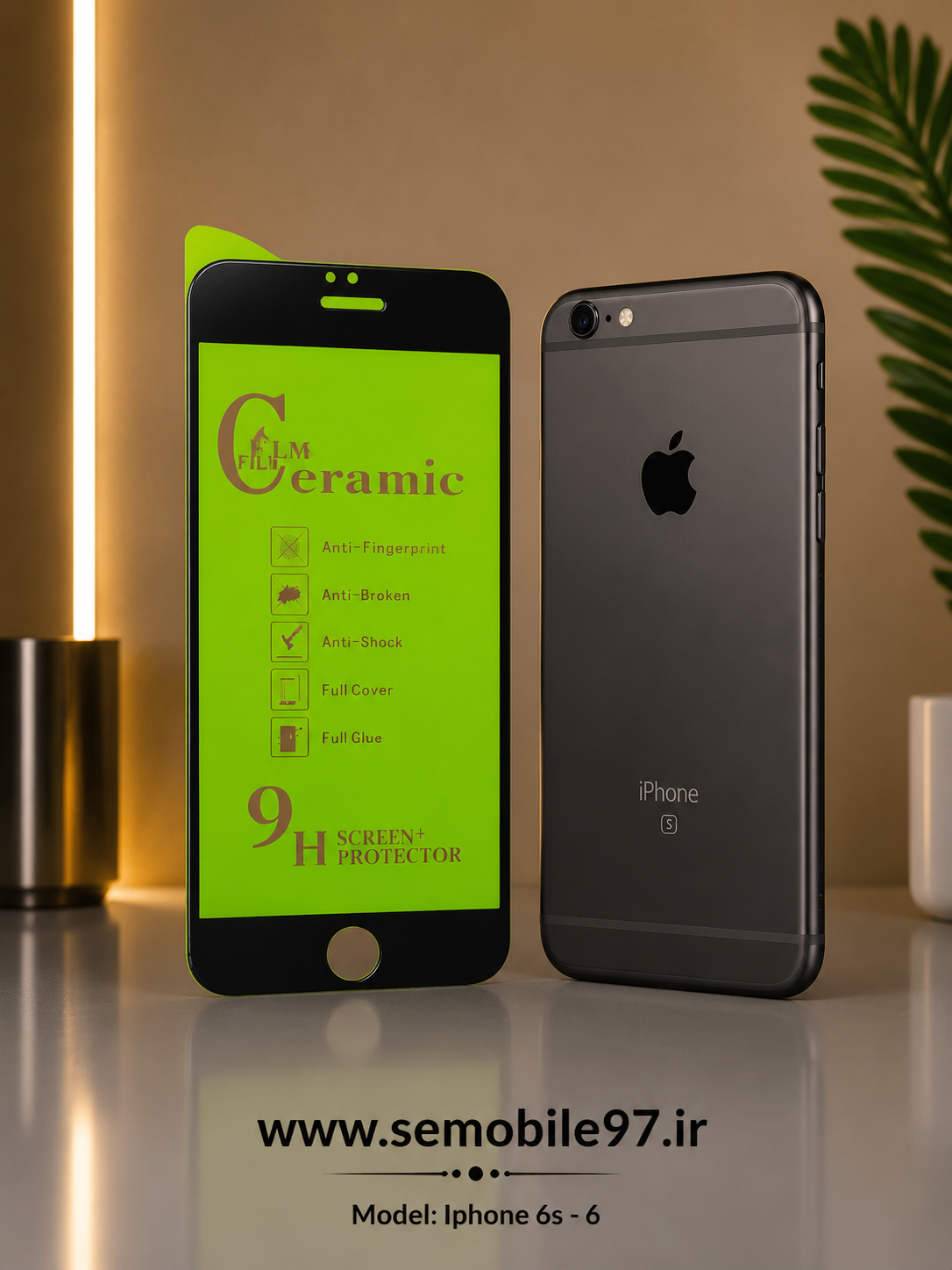 گلس گوشی Iphone 6s - 6 آیفون مدل  سرامیک براق مشکی