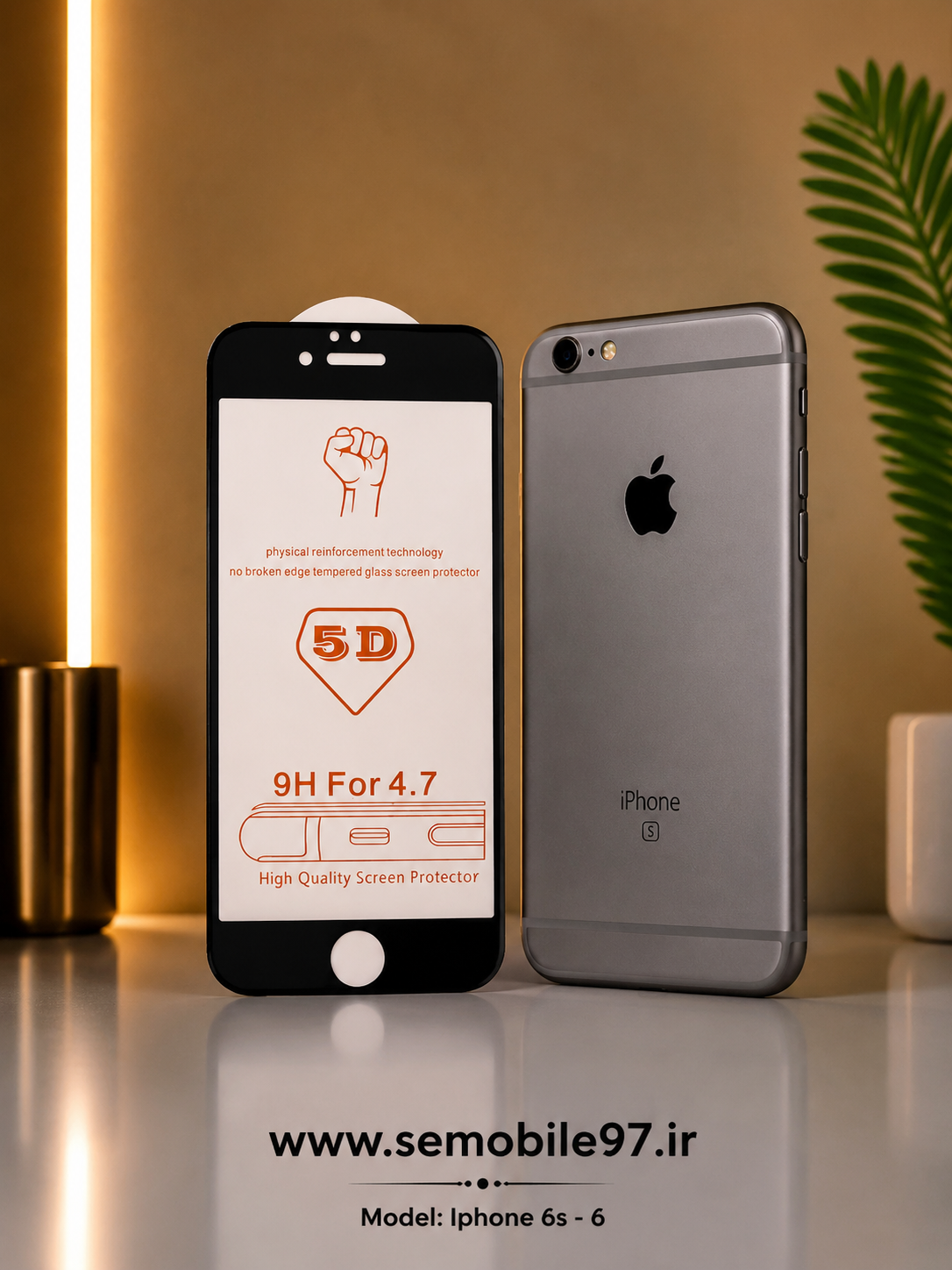 گلس گوشی Iphone 6s - 6 آیفون مدل 5D  مشکی