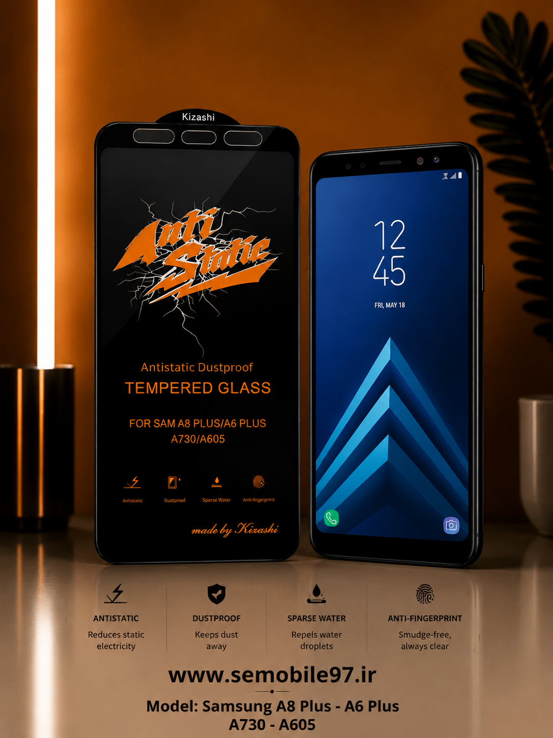 گلس گوشی Galaxy A8 Plus - A6 Plus سامسونگ مدل آنتی استاتیک