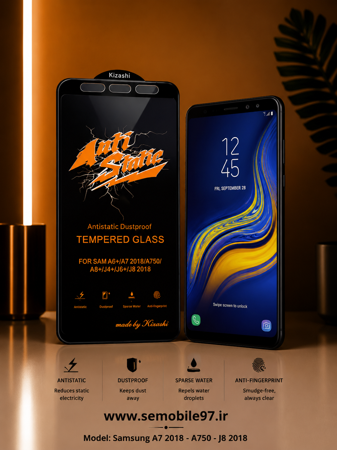 گلس گوشی Galaxy A7 2018 - A750 - J8 2018 سامسونگ مدل آنتی استاتیک