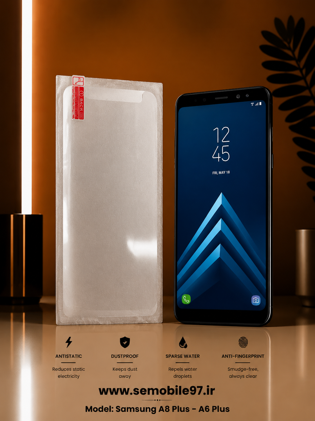 گلس گوشی Galaxy A8 Plus - A6 Plus سامسونگ مدل شیشه ای معمولی