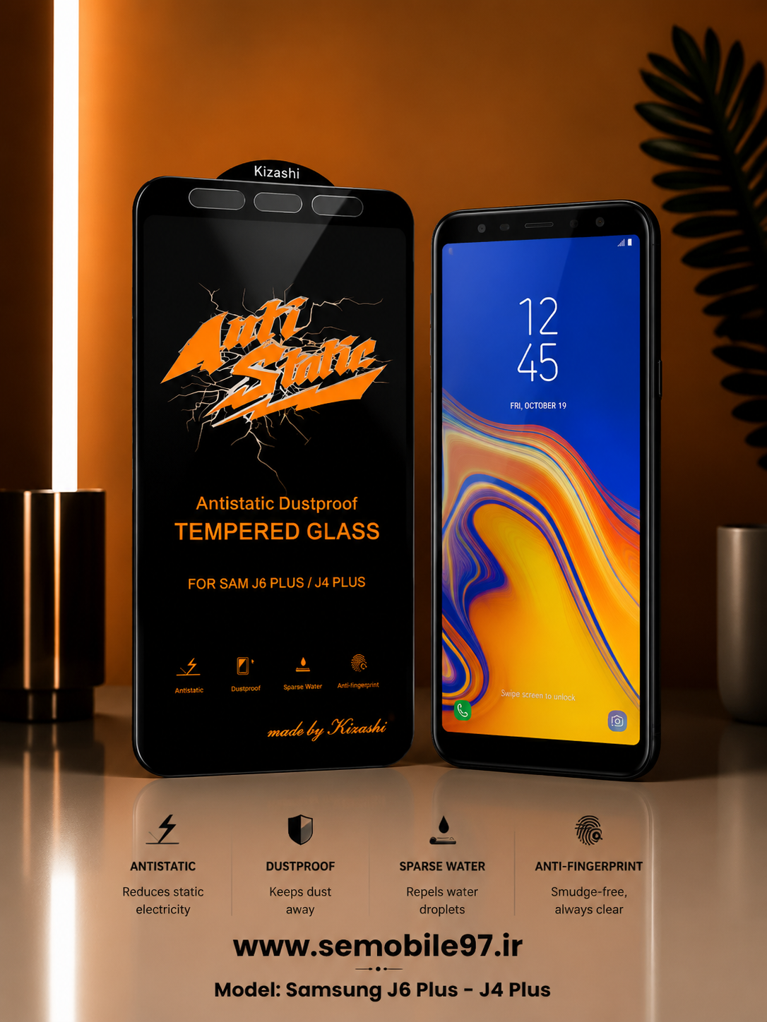گلس گوشی Galaxy J6 Plus - J4 Plus سامسونگ مدل آنتی استاتیک