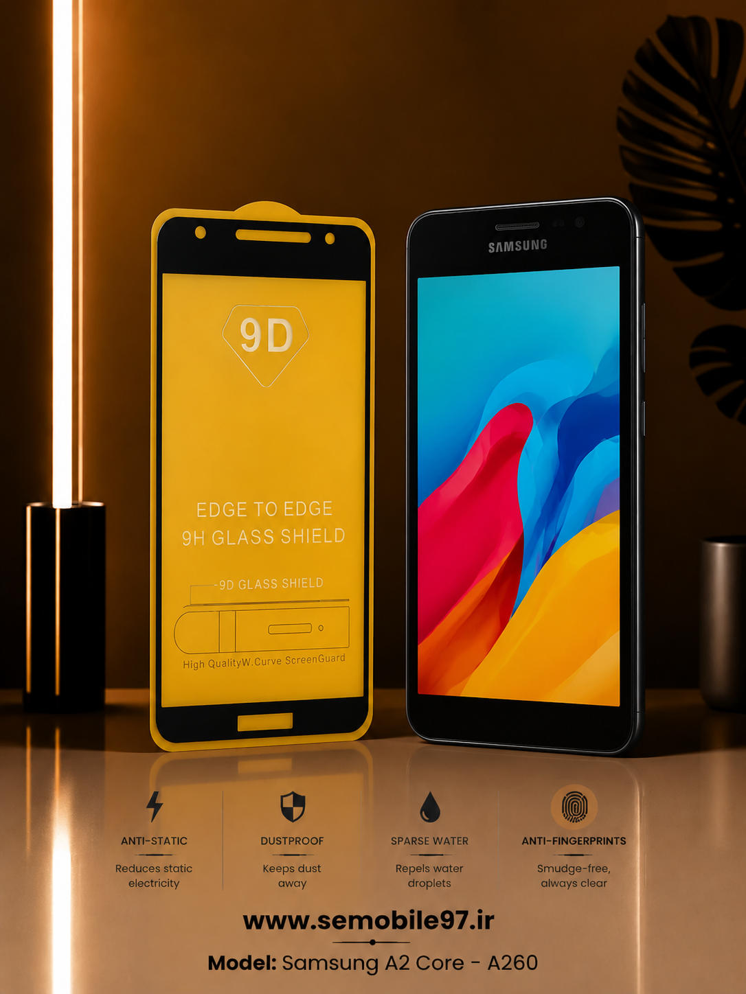 گلس گوشی Galaxy A2 Core سامسونگ مدل شیشه ای 9D