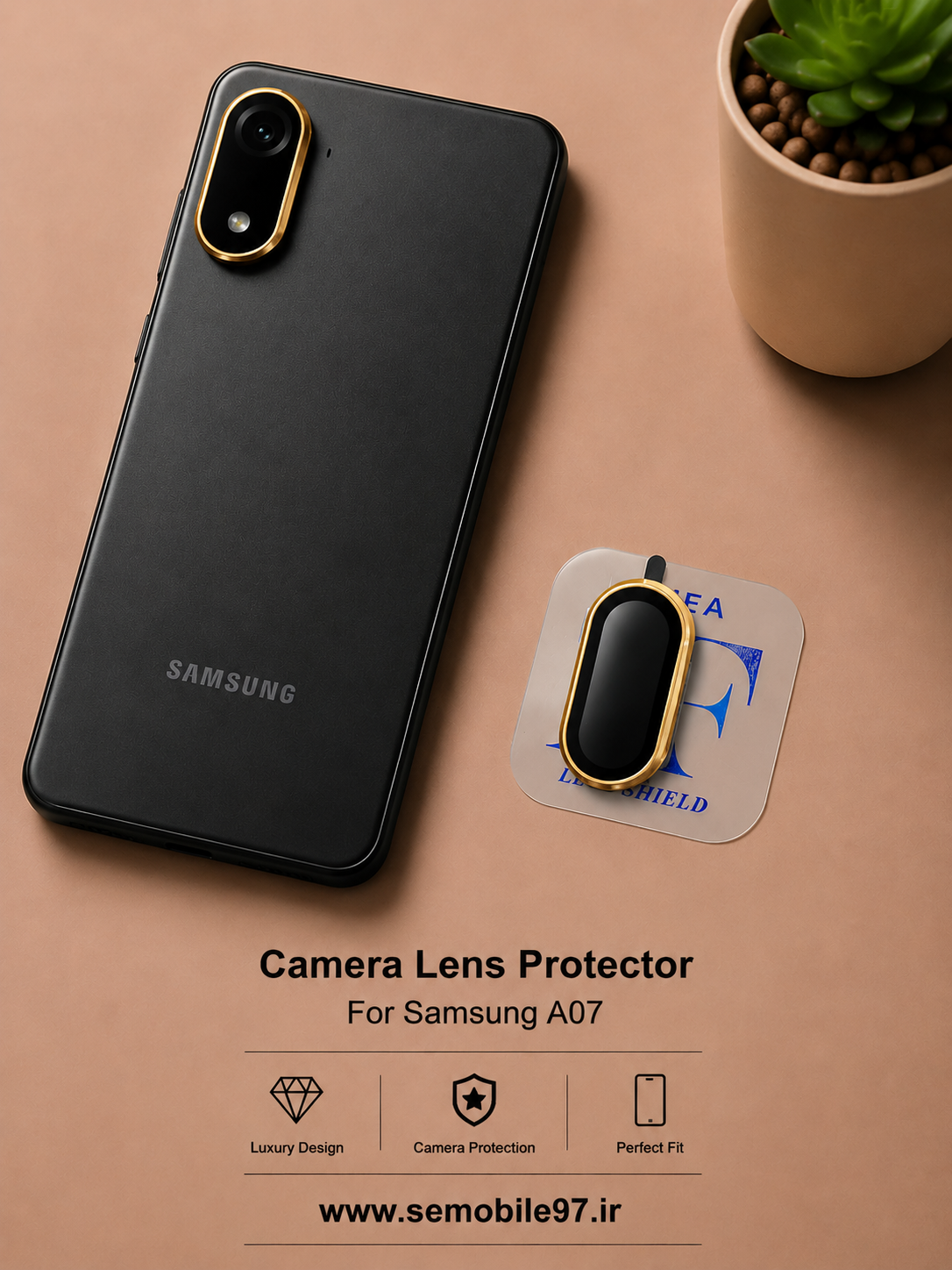 گلس لنز دوربین Samsung A07  مدل رینگی طلایی