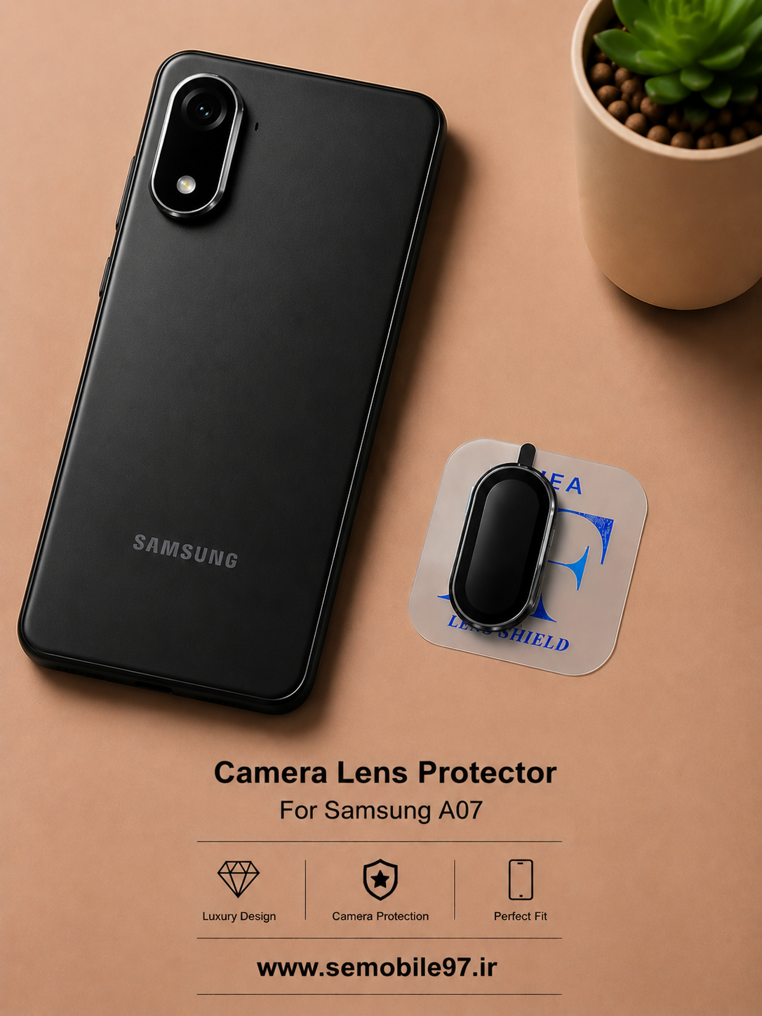 گلس لنز دوربین Samsung A07  مدل رینگی مشکی