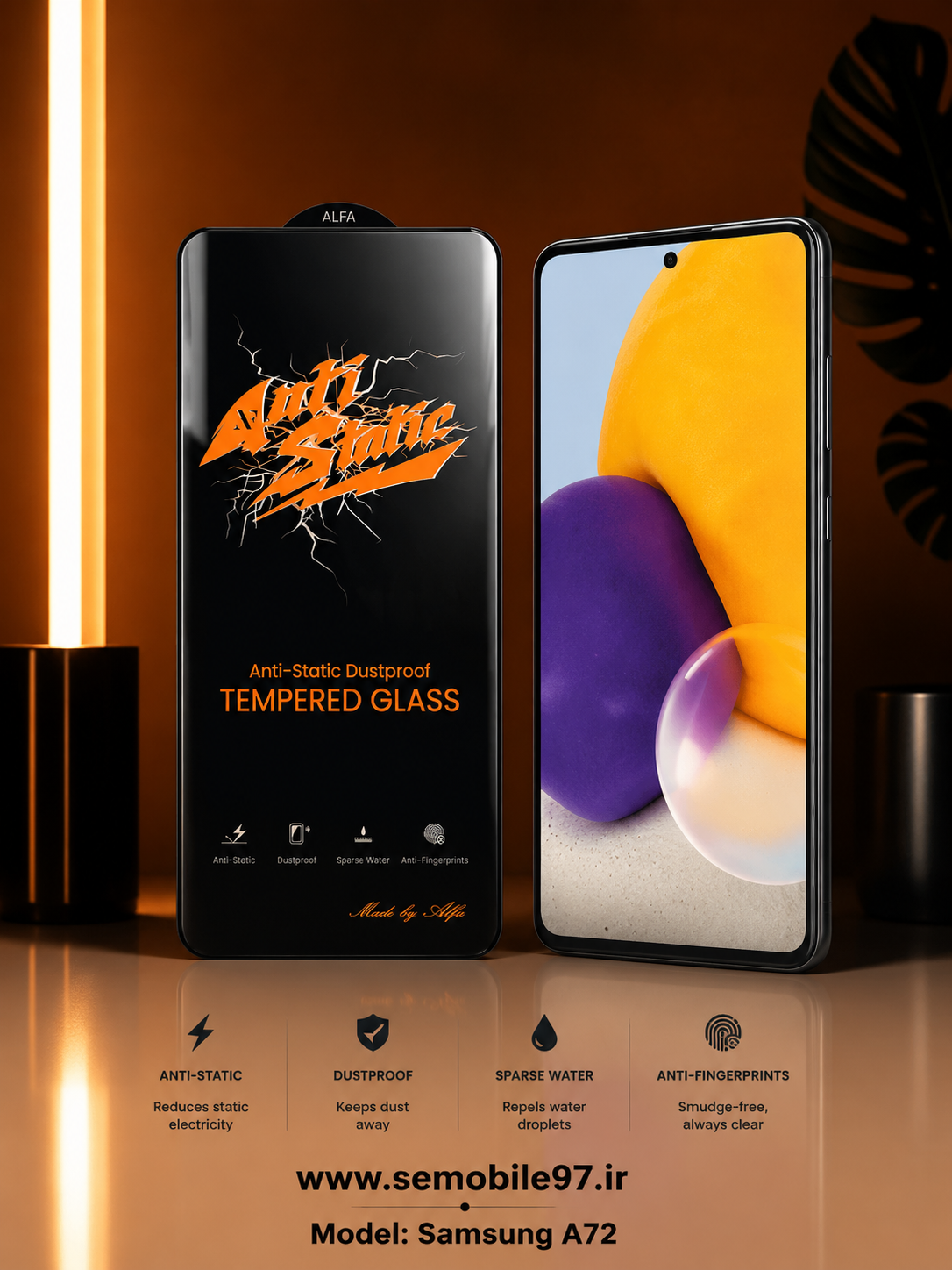 گلس گوشی Galaxy A72 سامسونگ مدل آنتی استاتیک