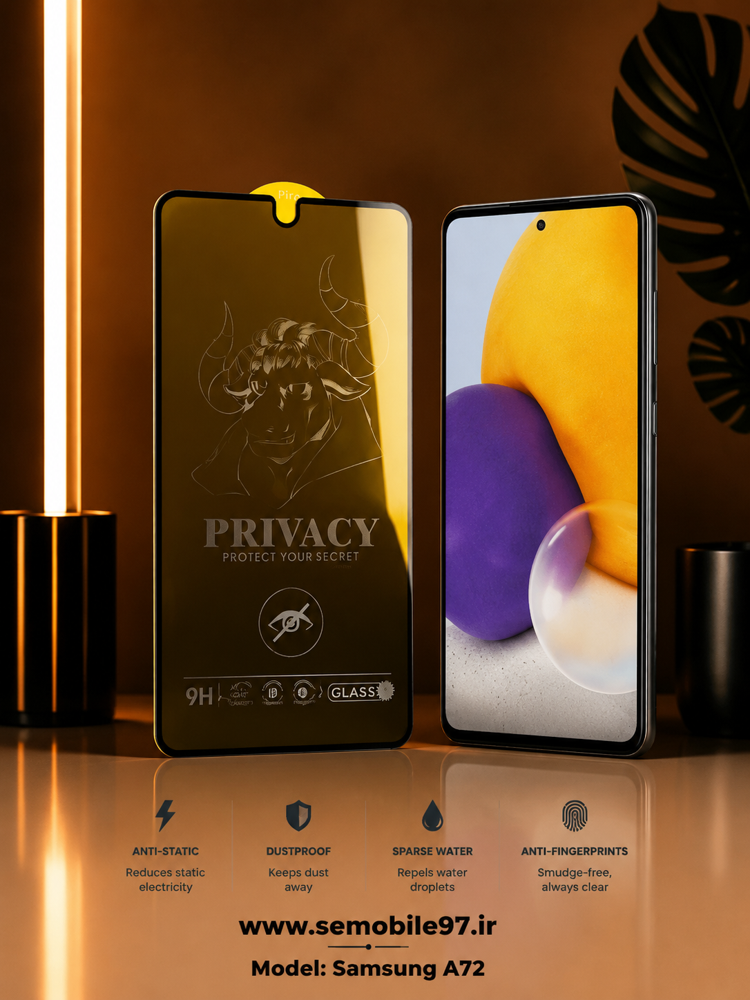 گلس گوشی Galaxy A72 سامسونگ مدل آنتی استاتیک پرویسی حریم خصوصی