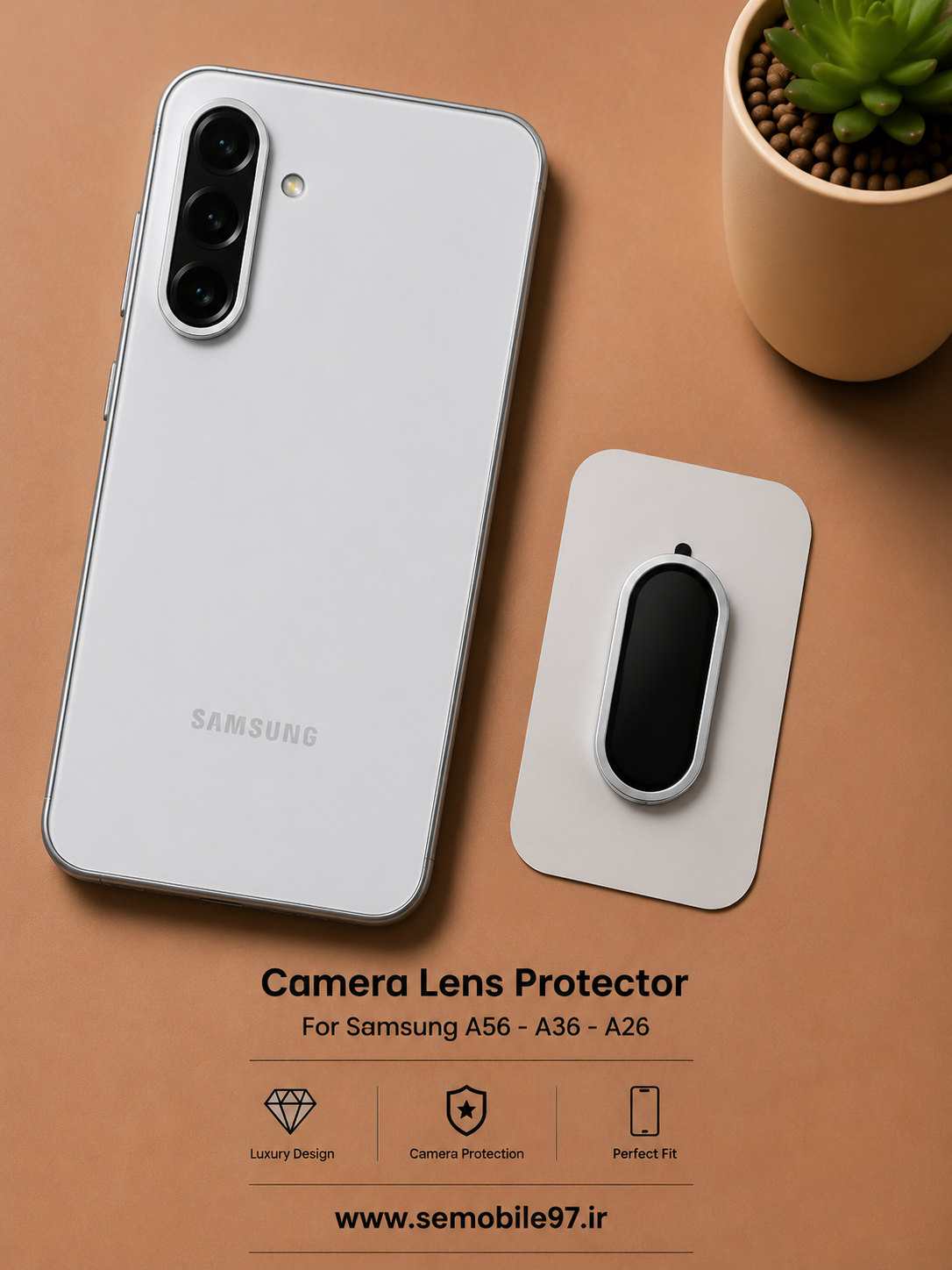 گلس لنز دوربین Samsung A56 - A36 سامسونگ مدل رینگی نقره ای