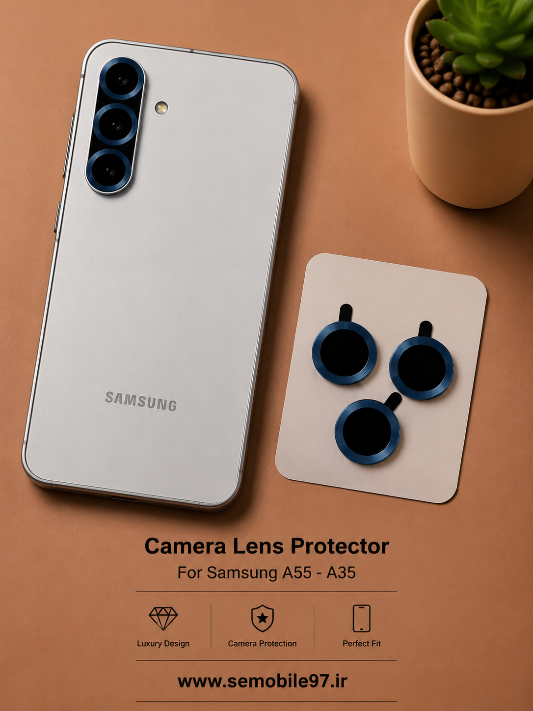 گلس لنز دوربین Samsung A55 سامسونگ مدل رینگی آبی