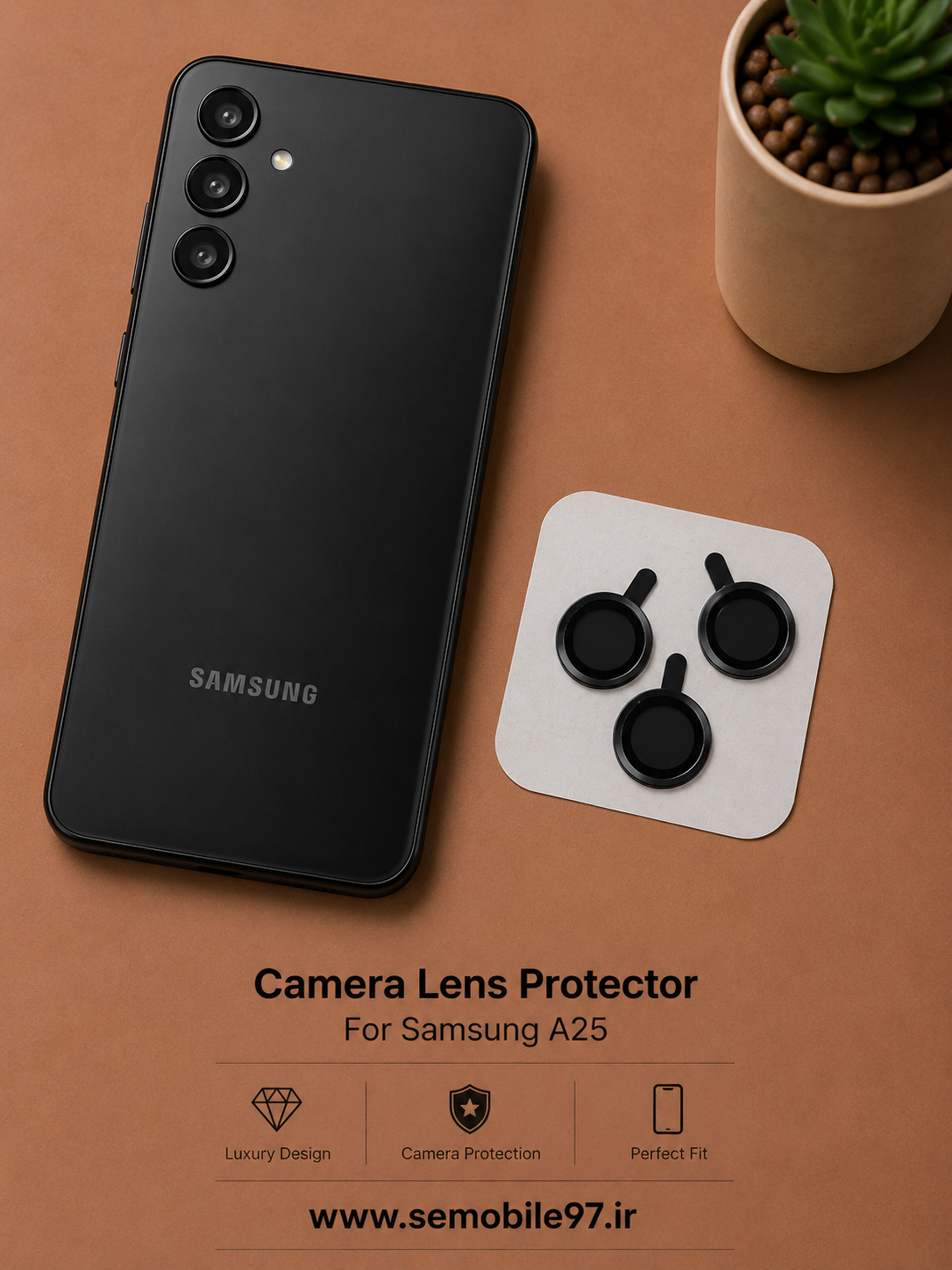 گلس لنز دوربین Samsung A25 سامسونگ مدل رینگی مشکی