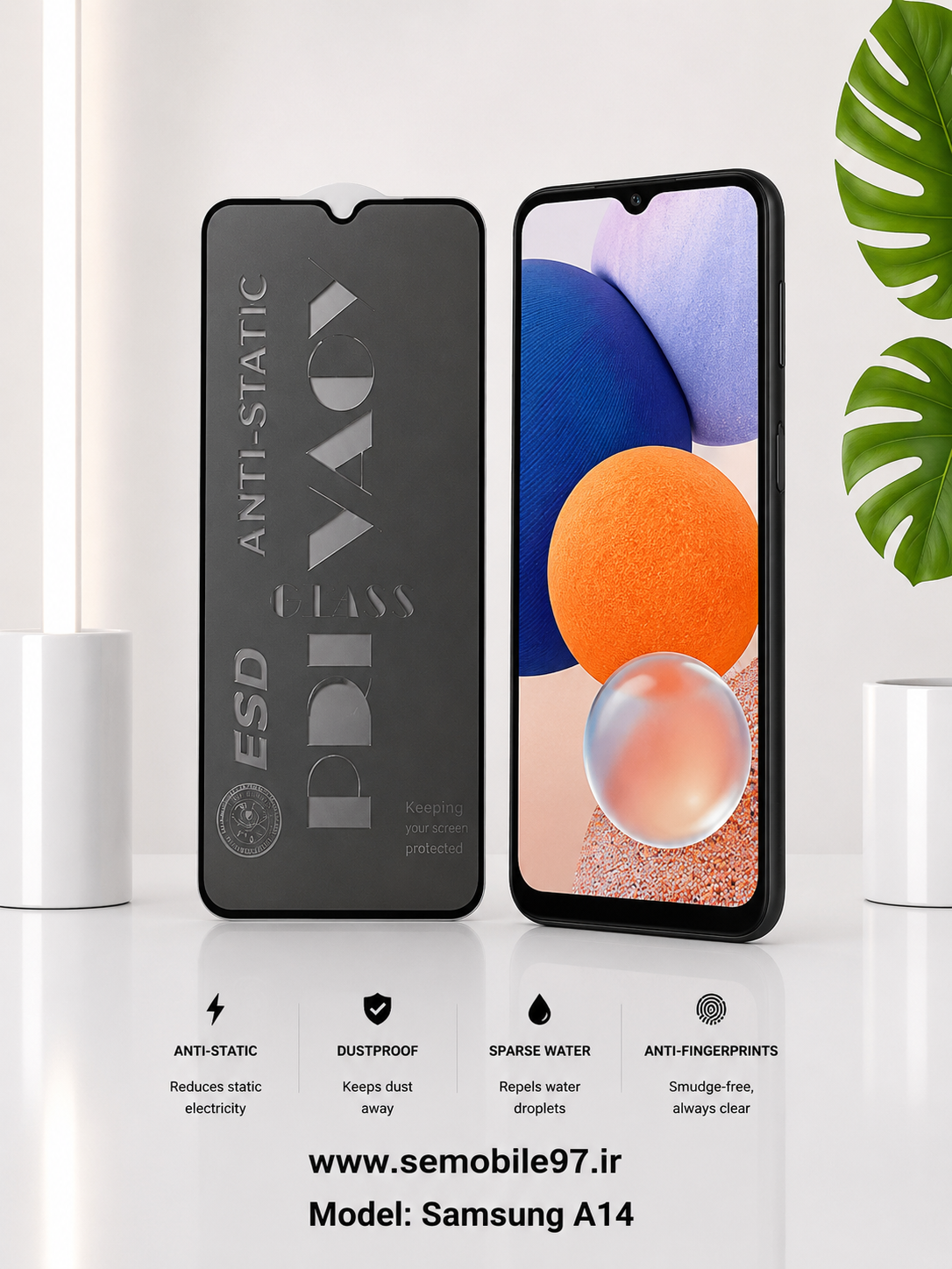 گلس گوشی Galaxy A14 سامسونگ مدل پرویسی حریم خصوصی