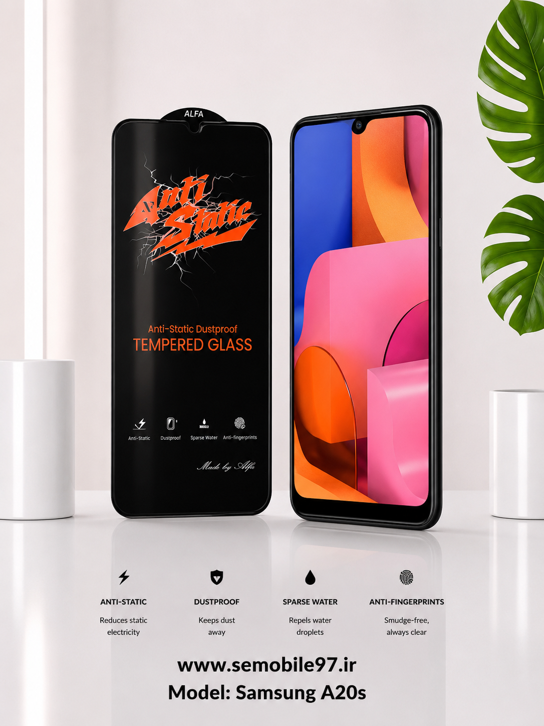 گلس گوشی Galaxy A20s سامسونگ مدل آنتی استاتیک