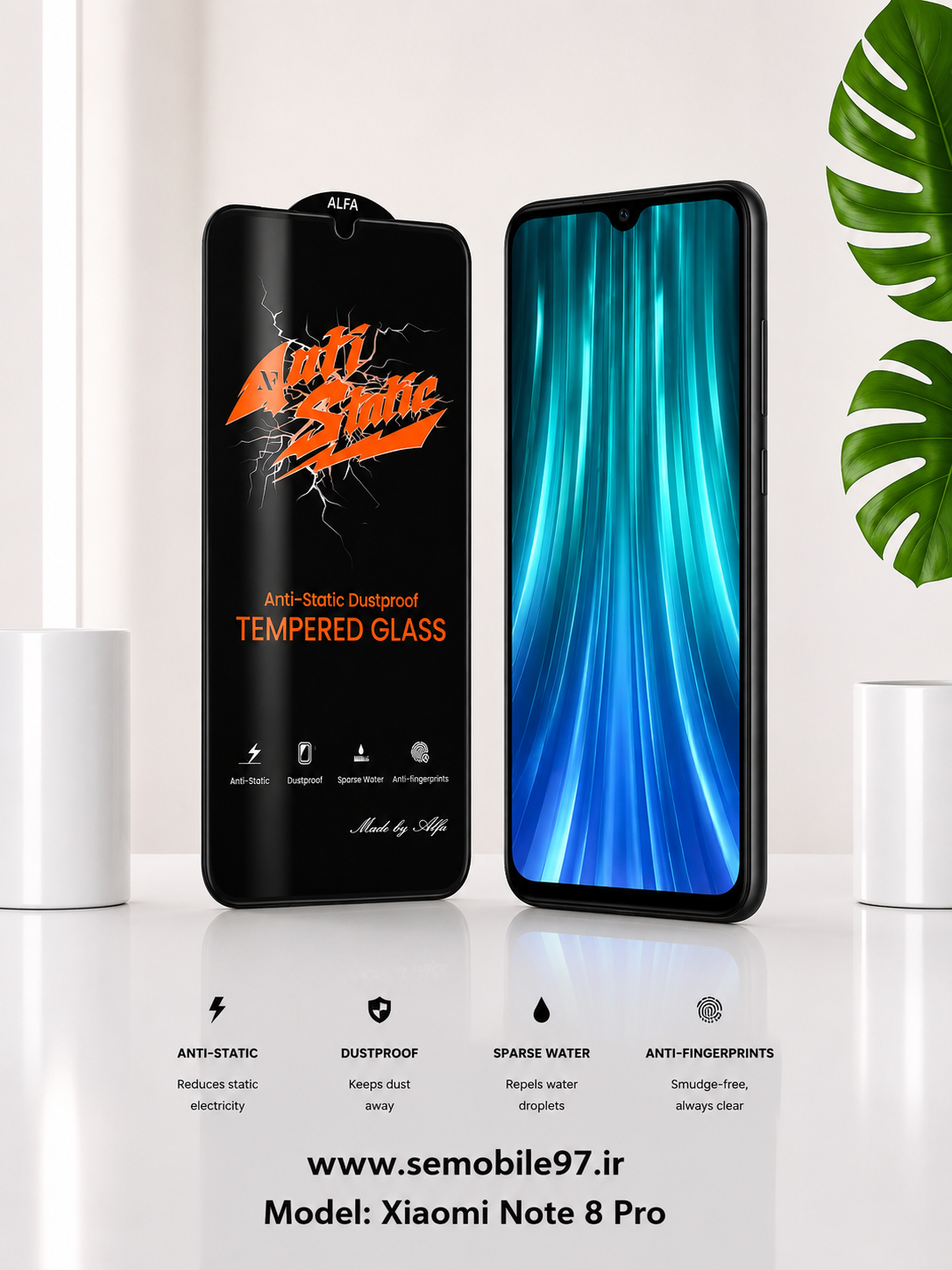 گلس گوشی Note 8 Pro شیايومی مدل آنتی استاتیک