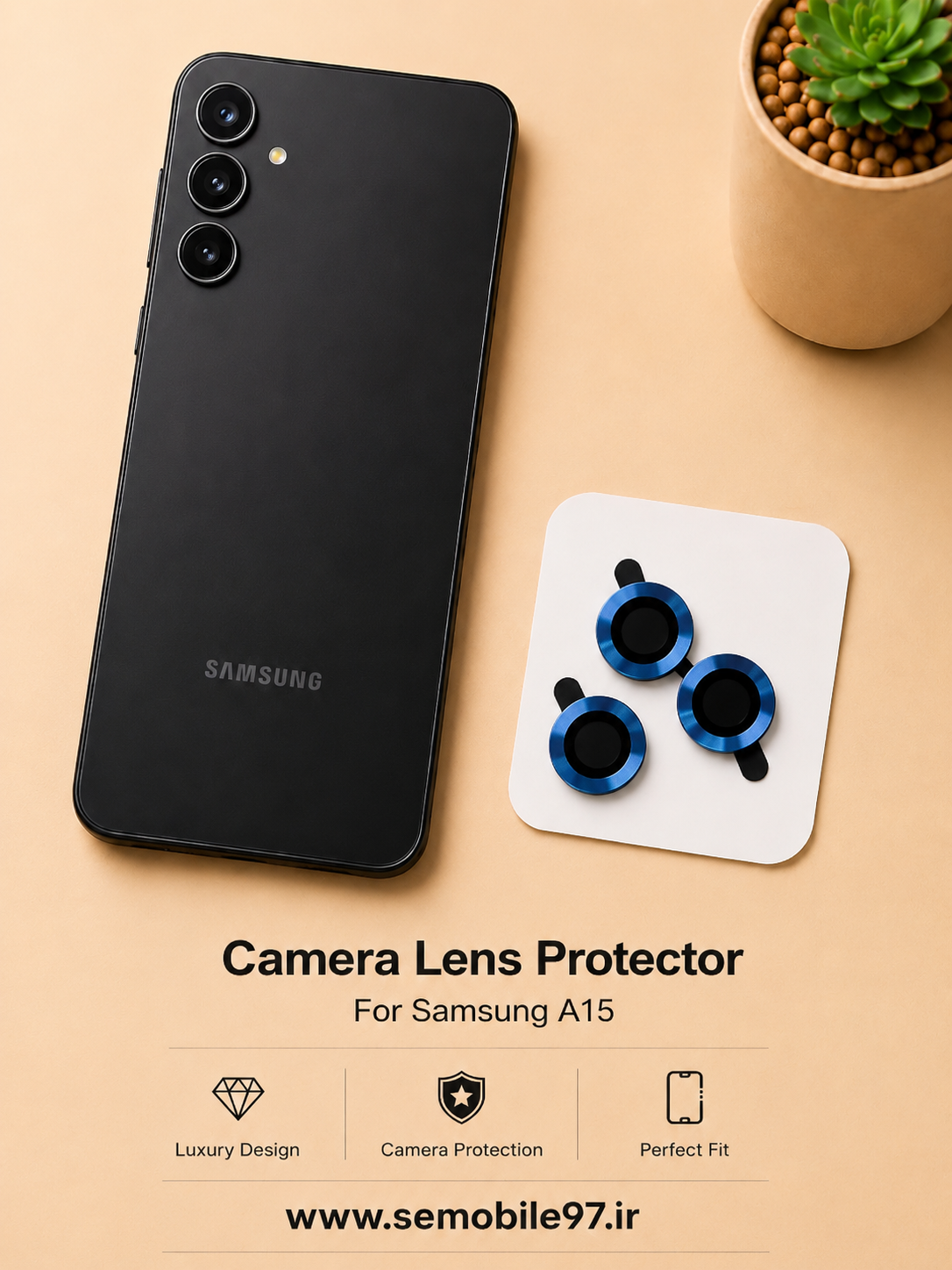 گلس لنز دوربین Samsung A15 سامسونگ مدل رینگی مشکی