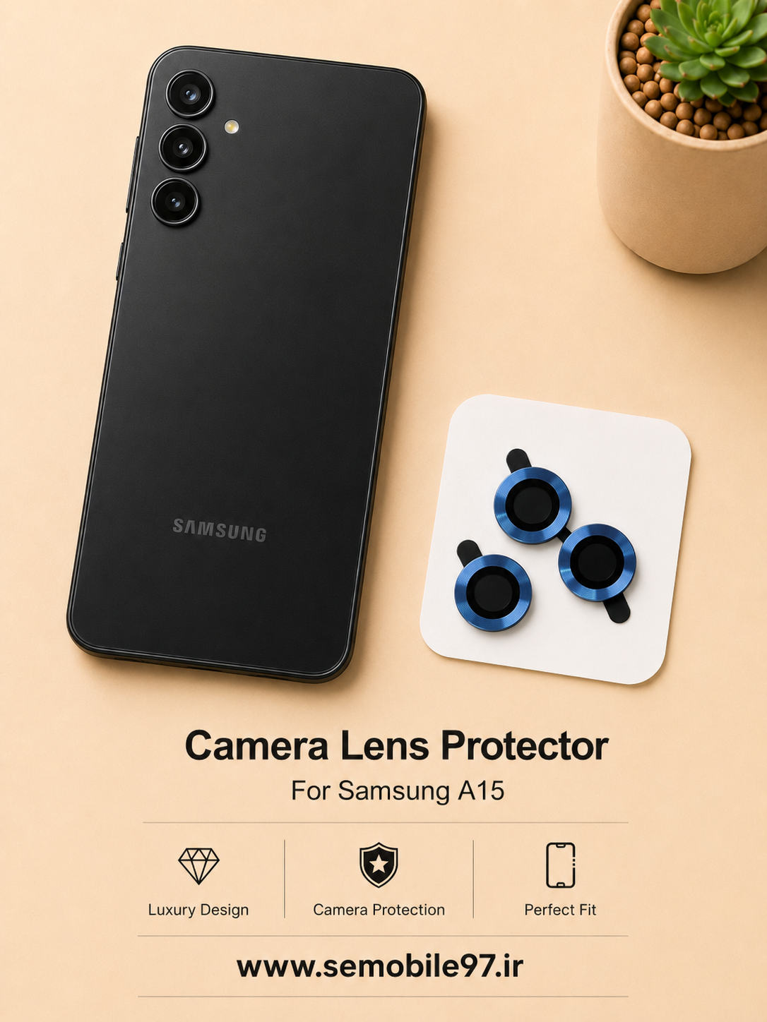گلس لنز دوربین Samsung A15 سامسونگ مدل رینگی آبی