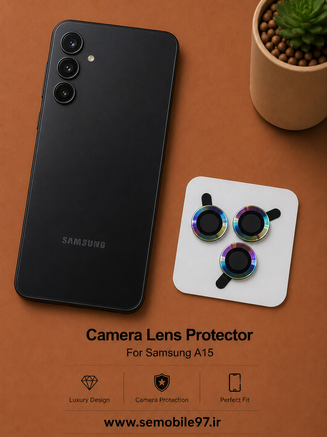 گلس لنز دوربین Samsung A15 سامسونگ مدل رینگی هفت رنگ