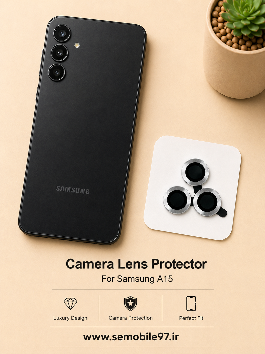 گلس لنز دوربین Samsung A15 سامسونگ مدل رینگی نقره ای